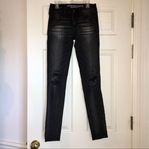 AEO Black and Grey Ripped Jeans